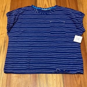 NWT Rafaella blue striped top with bow on the bottom and pocket Sz Small